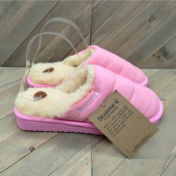 Bearpaw Puffy Scruff Wool Lined Slippers Womens Size 8 Pink Casual Cushioned - Picture 4 of 9